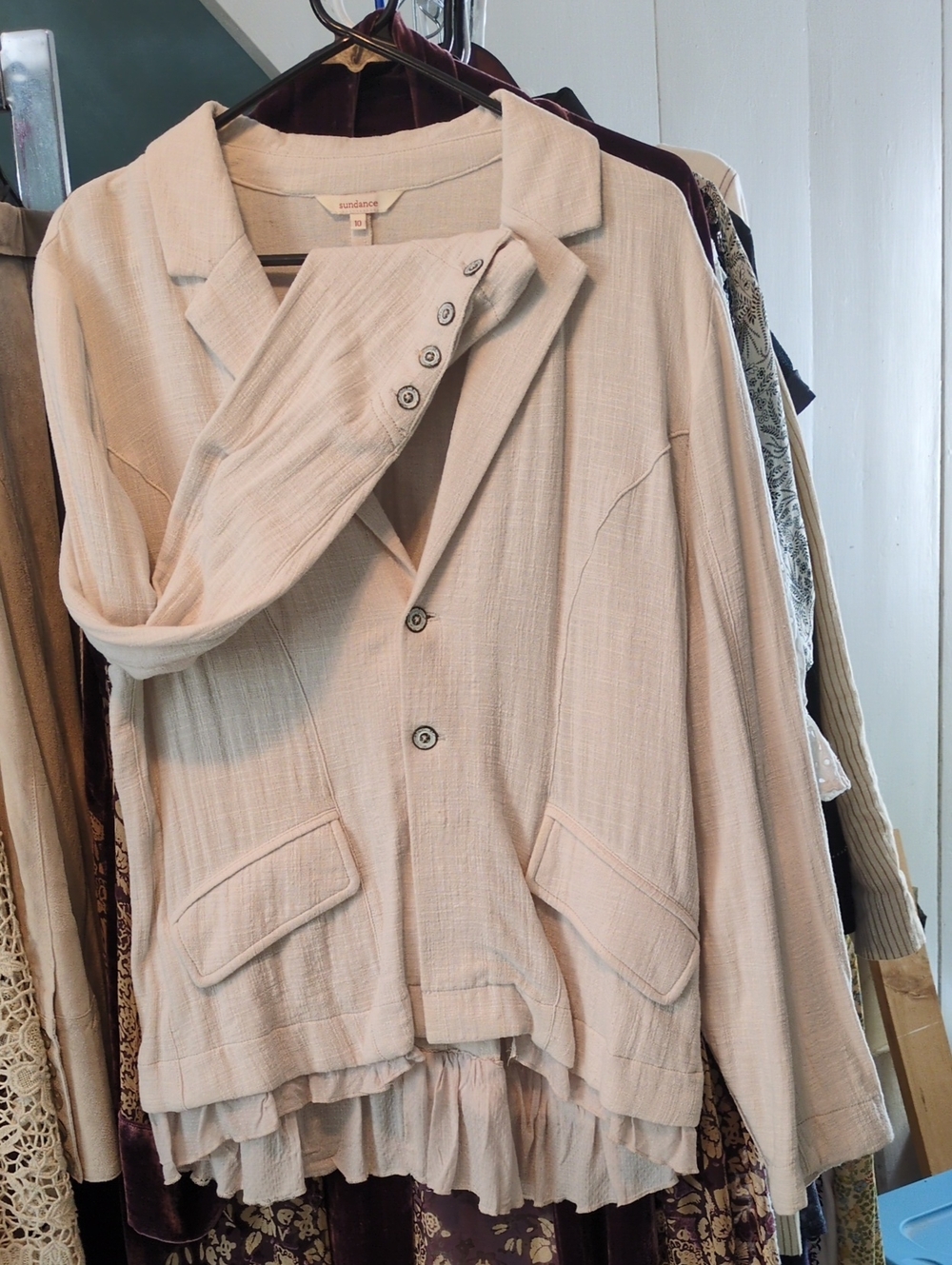Sundance Cream Cotton Blazer With Ruffles. Size 10